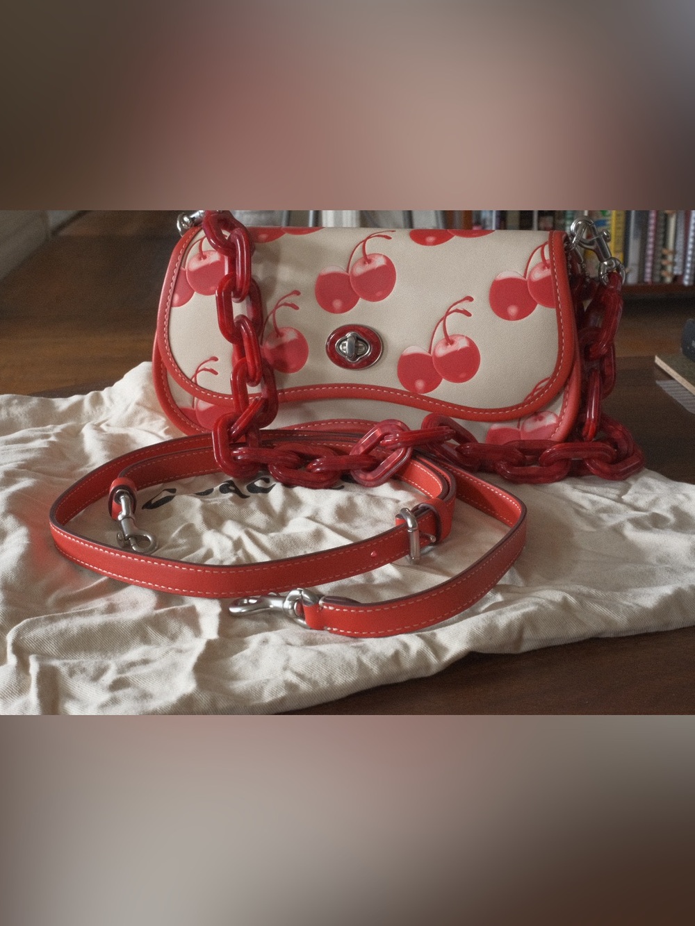 Coach Coachtopia Cherry-Print Crossbody Bag in Cream and Red